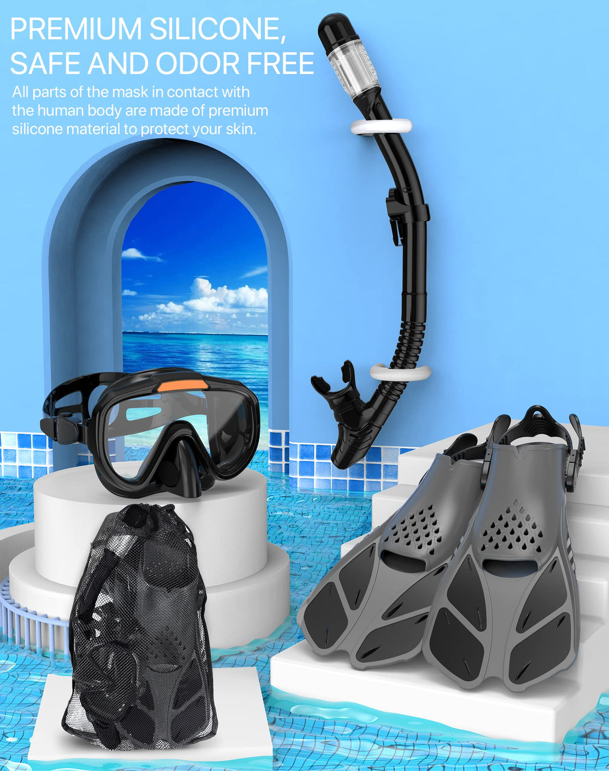Ubekezele 4-in-1 Adult Snorkeling Set with Mask and Snorkel