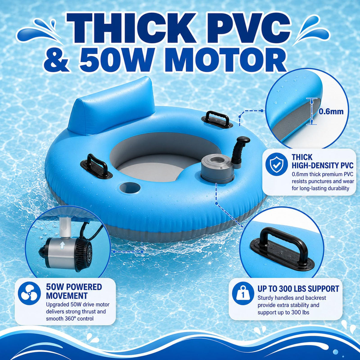 Motorized Inflatable Pool Float Lounger for Adults