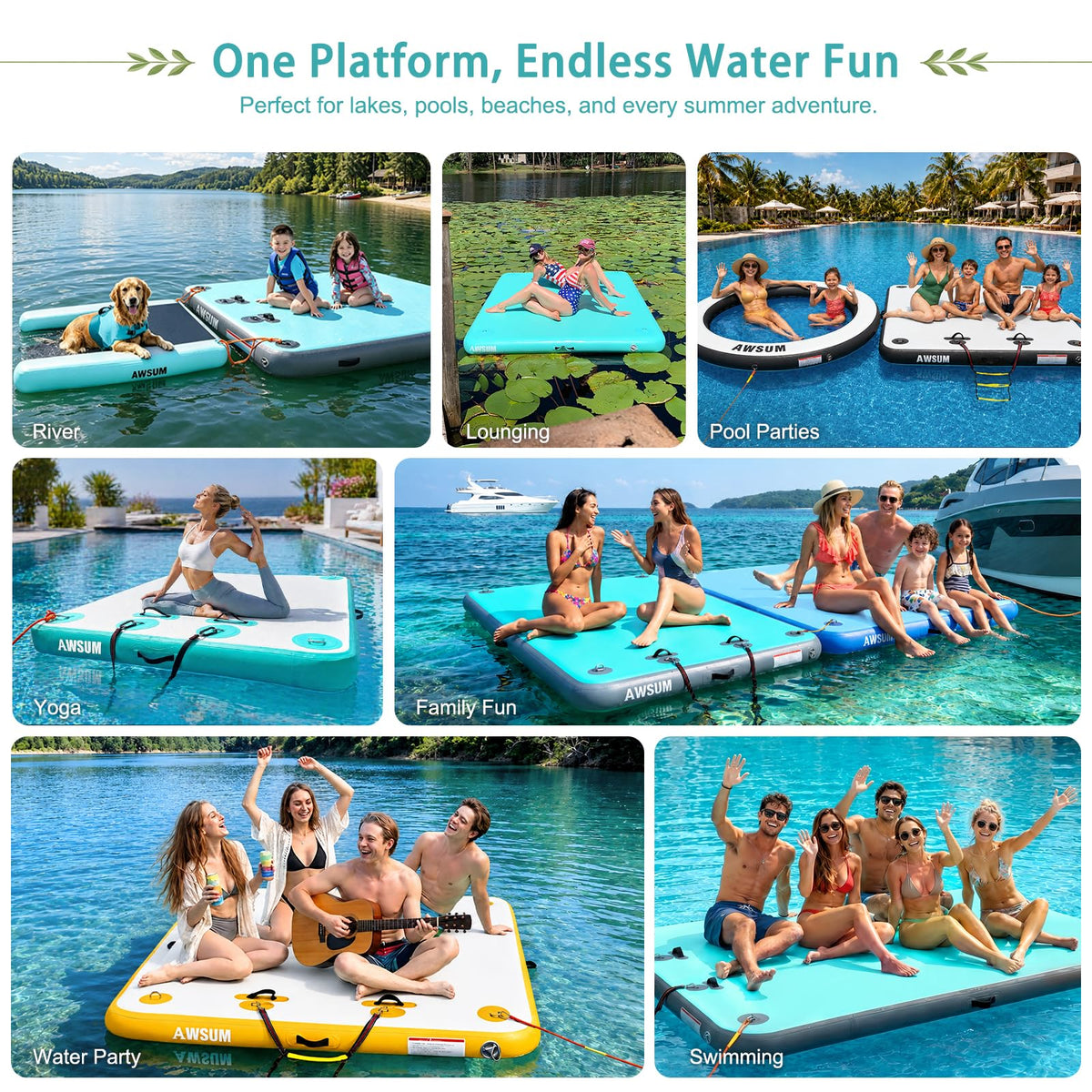 AWSUM 6–15 ft Inflatable Floating Dock for Water Activities