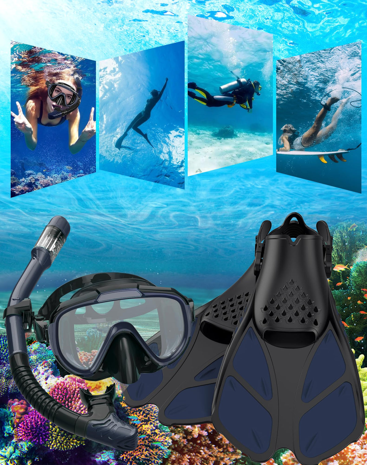 Ubekezele 4-in-1 Adult Snorkeling Set with Mask and Snorkel