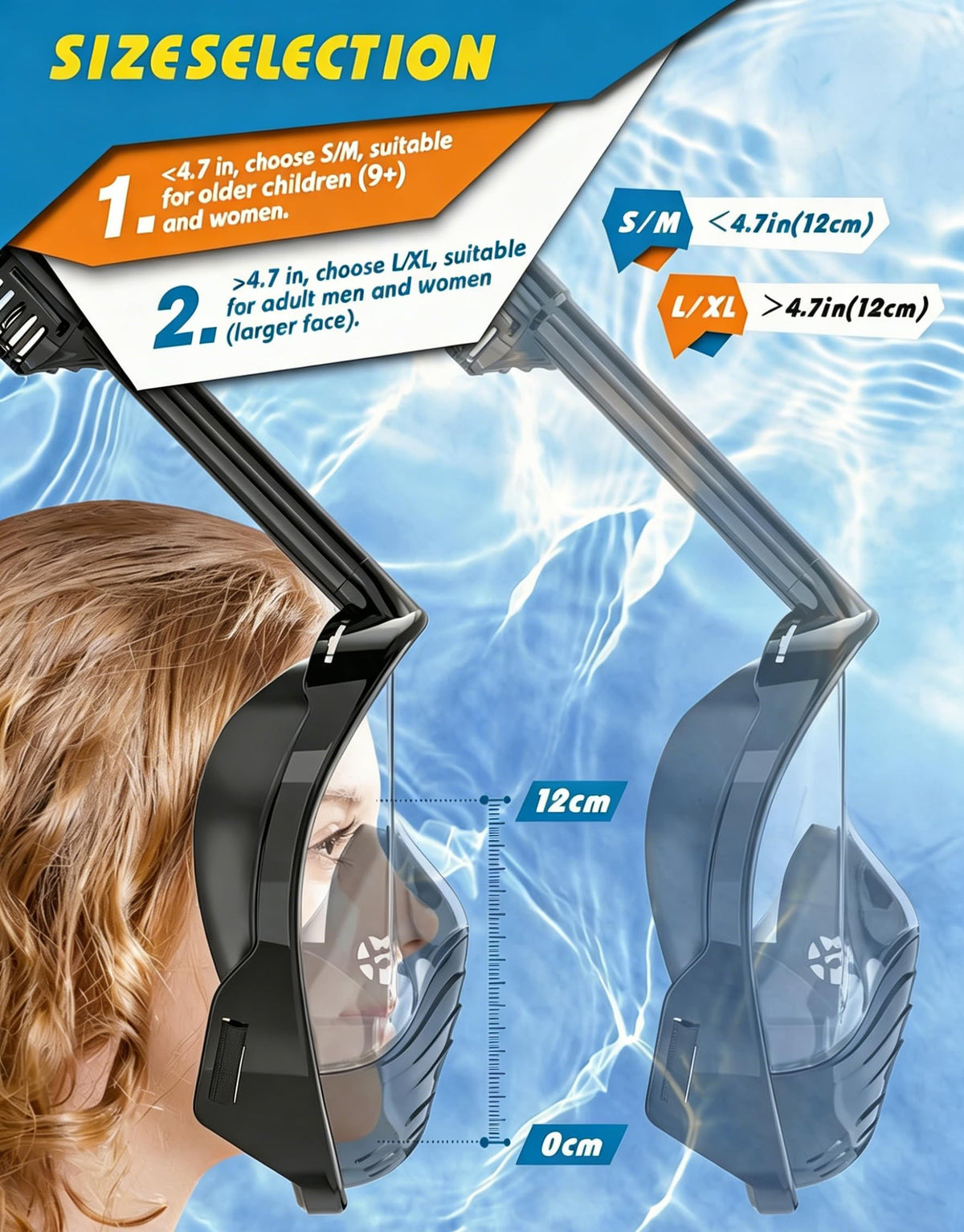 QingSong 180° Full-Face Snorkel Mask with Camera Mount