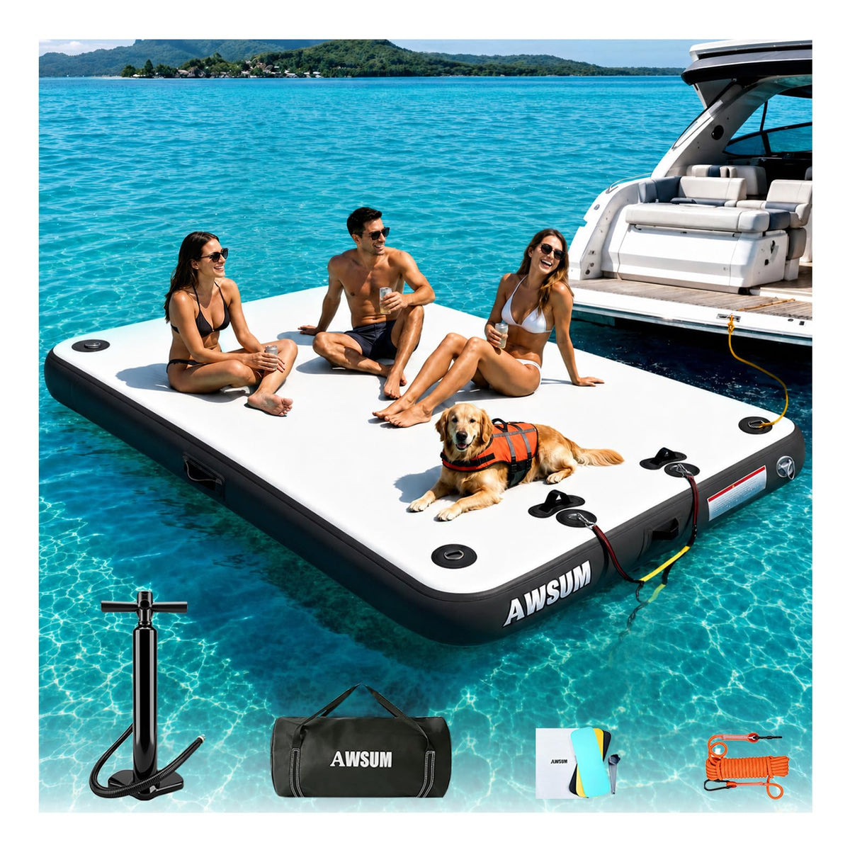 AWSUM 6–15 ft Inflatable Floating Dock for Water Activities
