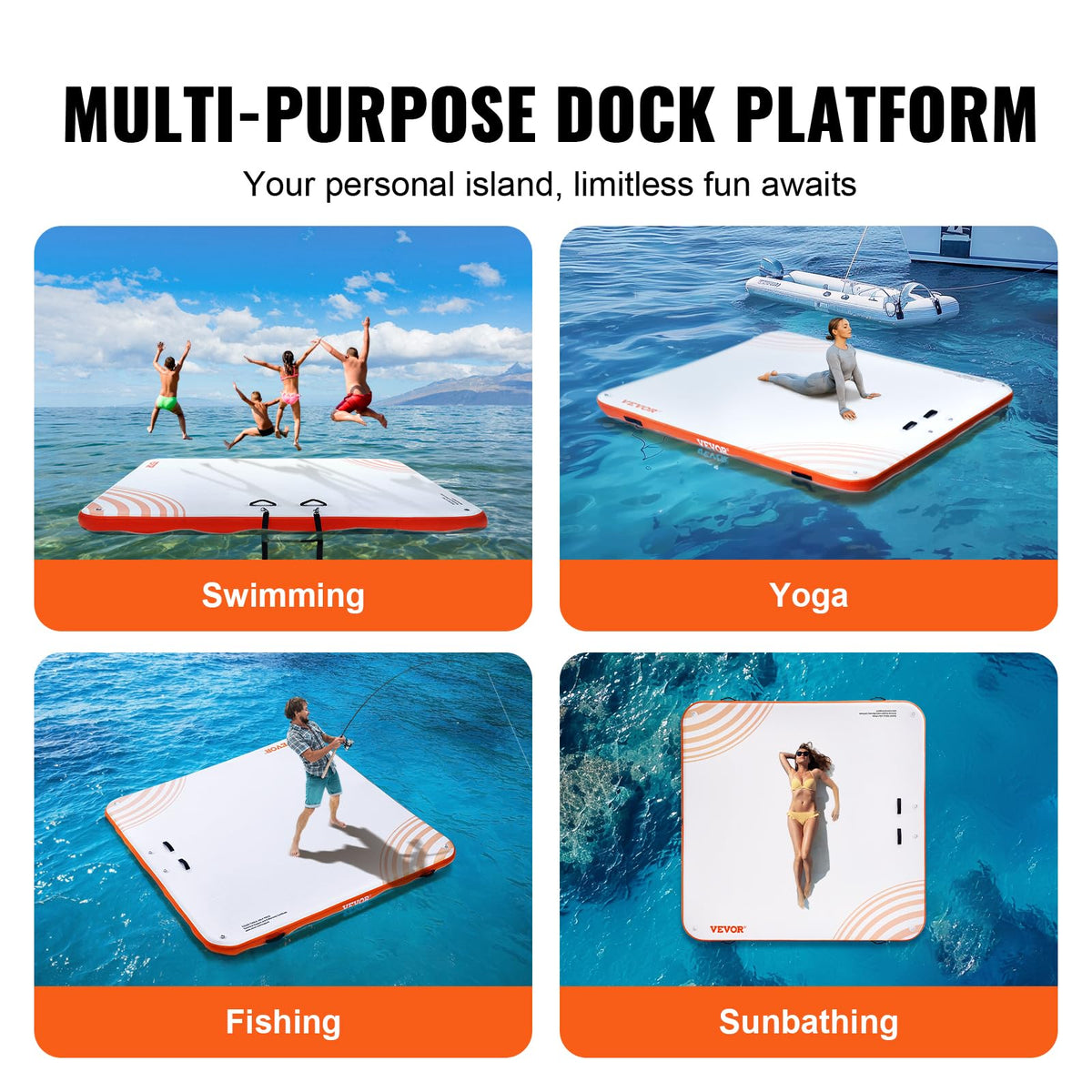 VEVOR Non-Slip Inflatable Floating Dock with Detachable Ladder