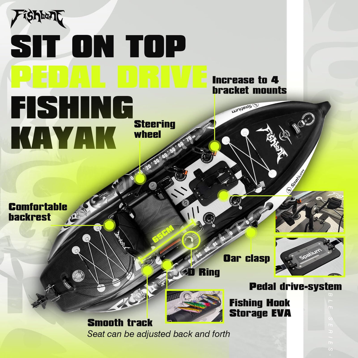 Spatium Inflatable Pedal Fishing Kayak with 360° Swivel Seat