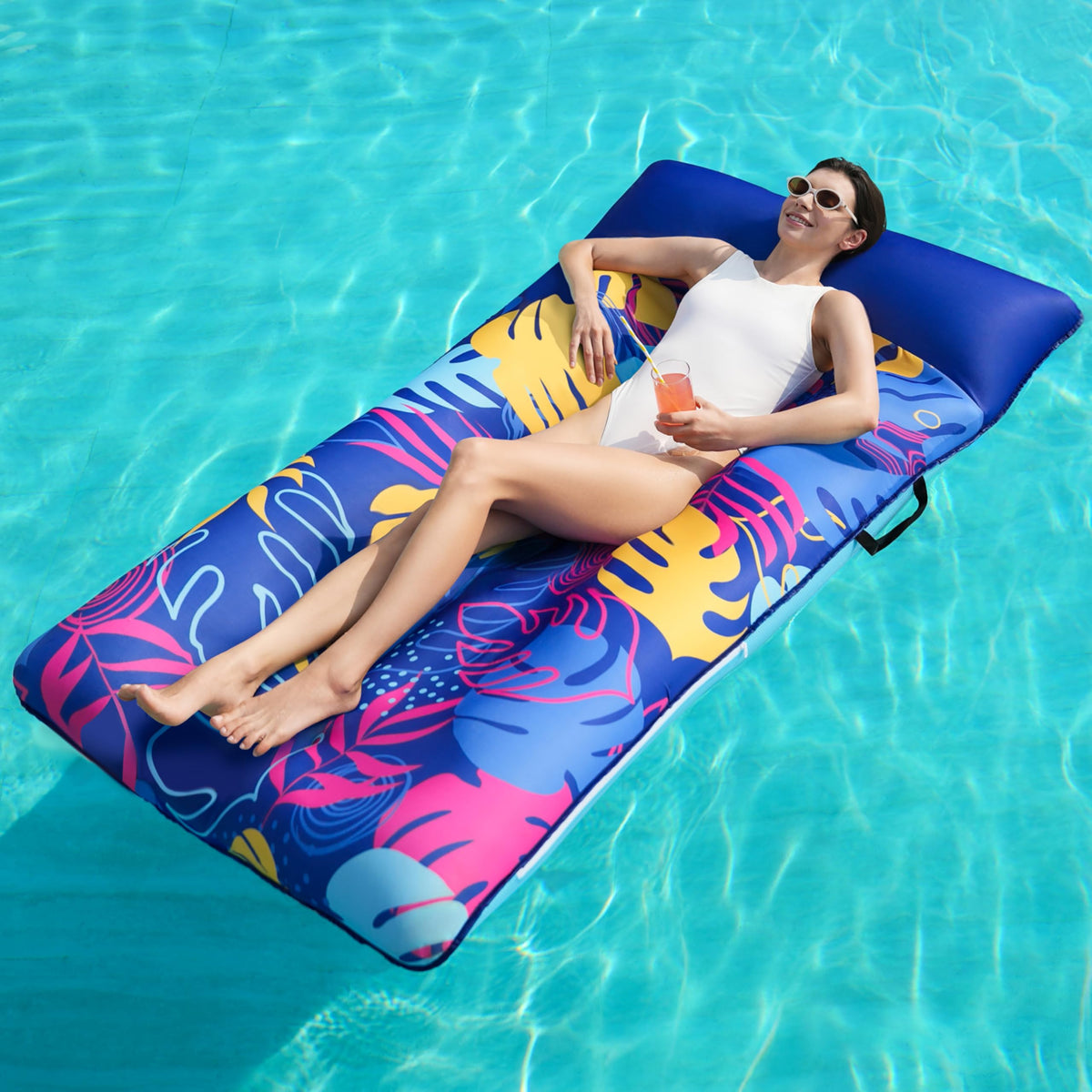 SLOOSH XL Fabric-Covered Inflatable Pool Lounger with Headrest