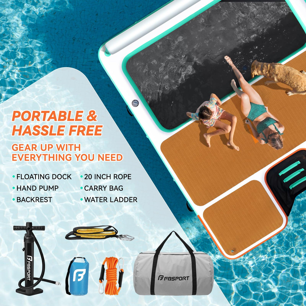 FBSPORT Inflatable Floating Dock & Dog Ramp with Ladder