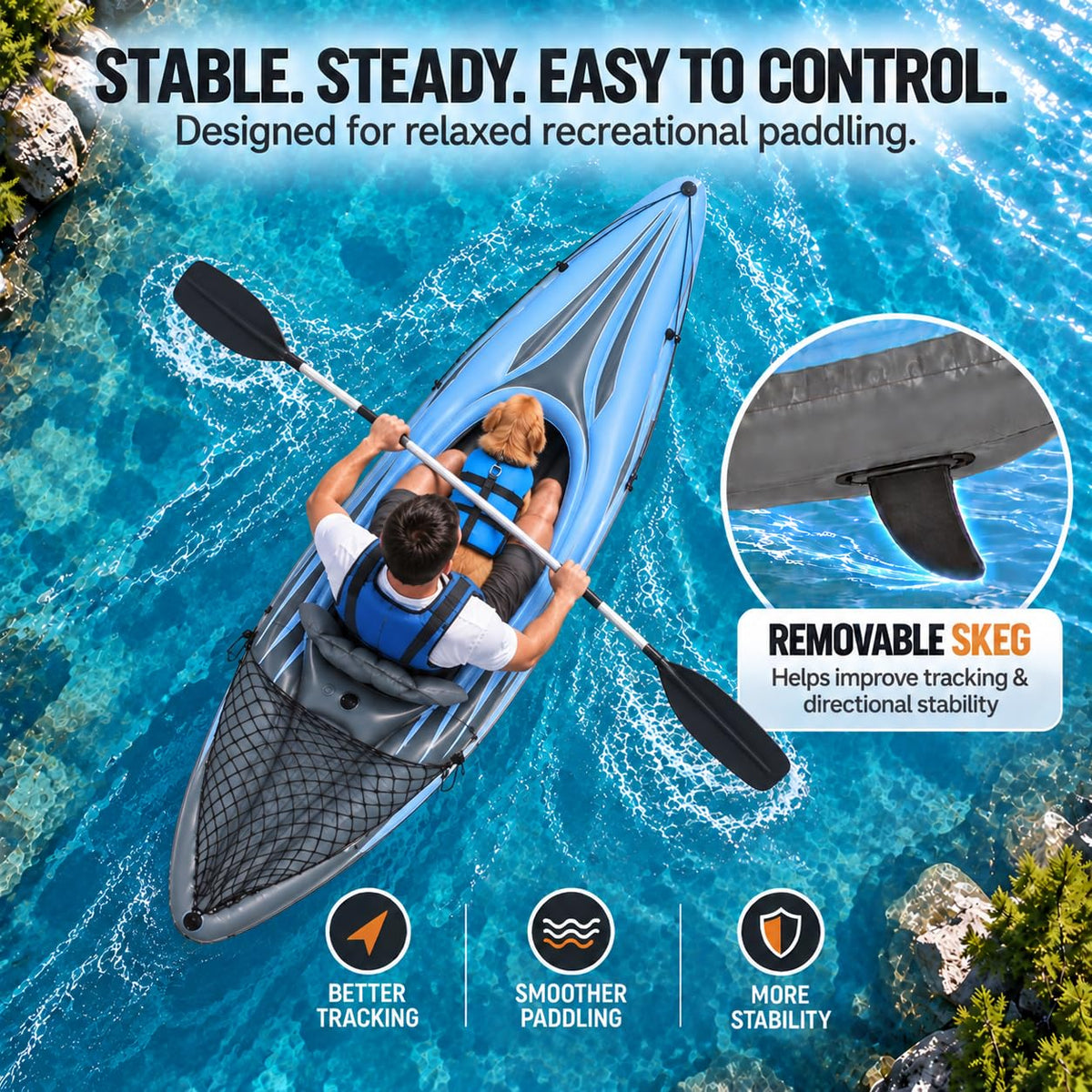 1-Person Inflatable Kayak with 86-Inch Paddle and Skeg