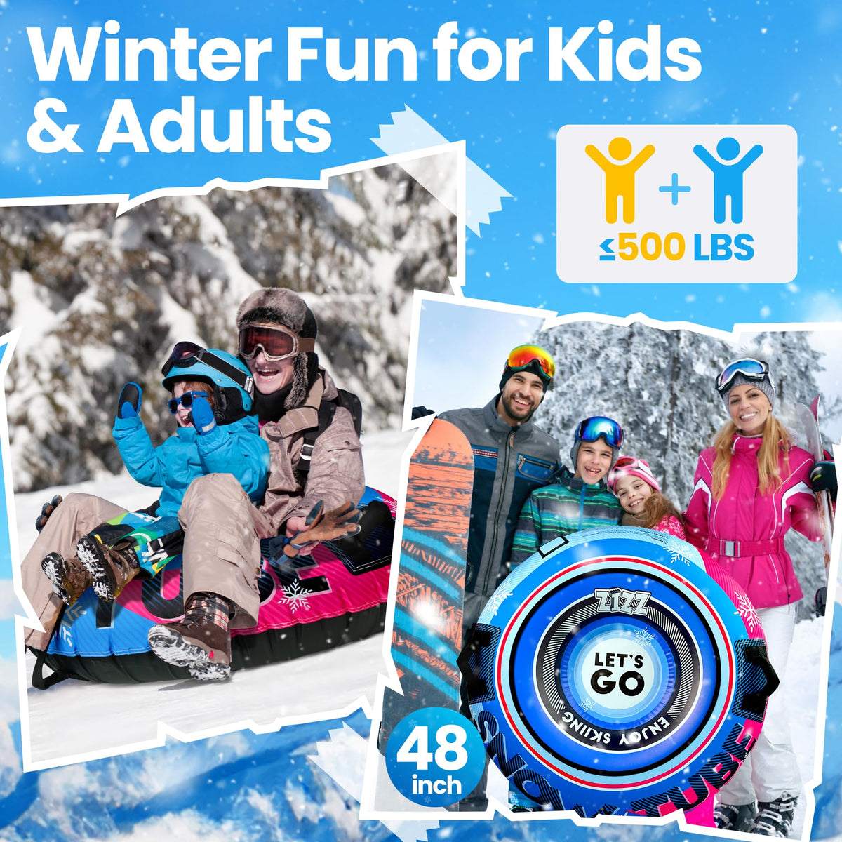48-Inch Heavy-Duty Snow Tube with Canvas Cover for Sledding