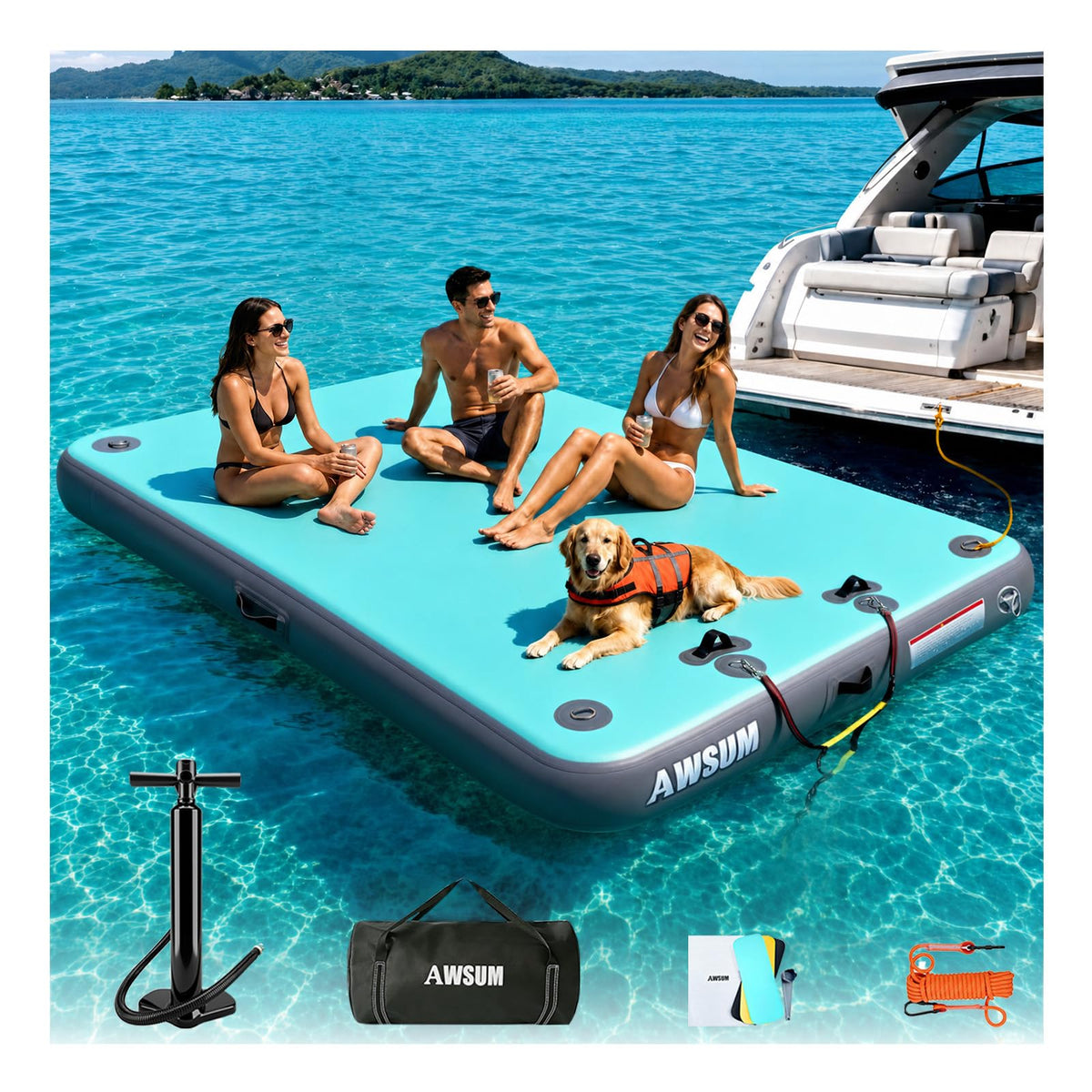 AWSUM 6–15 ft Inflatable Floating Dock for Water Activities