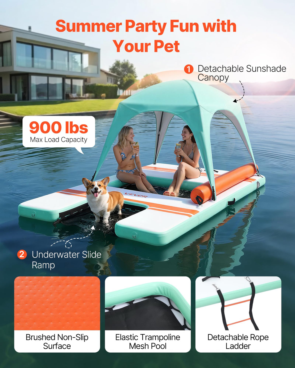 VEVOR Non-Slip Inflatable Floating Dock with Ladder