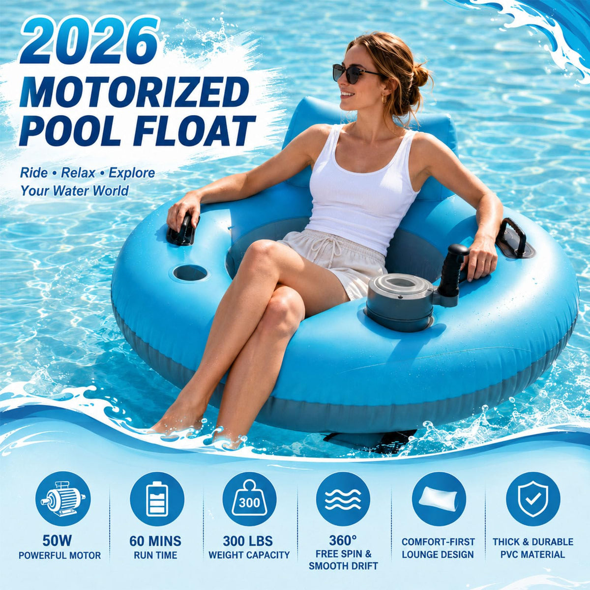 Motorized Inflatable Pool Float Lounger for Adults