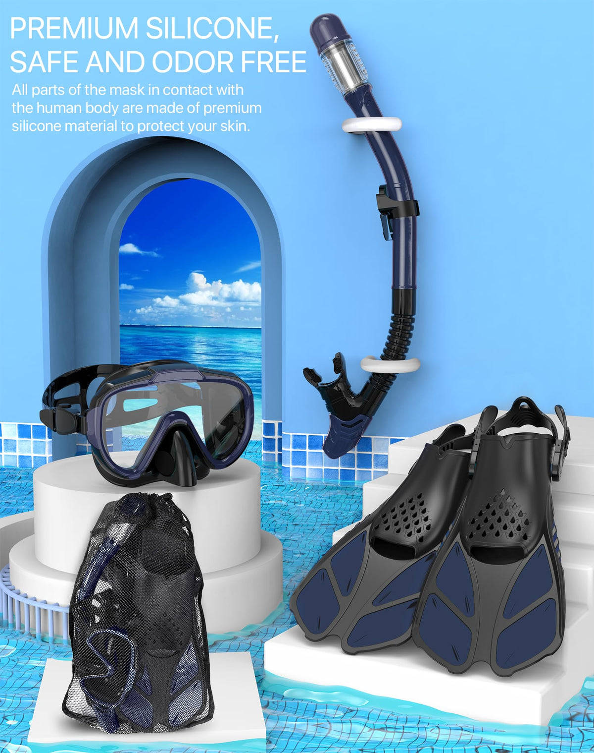 Ubekezele 4-in-1 Adult Snorkeling Set with Mask and Snorkel