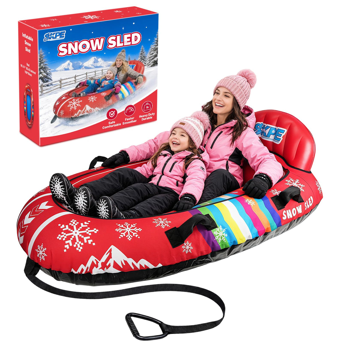 SKPE Heavy-Duty 2-Person Inflatable Snow Tube for Sledding