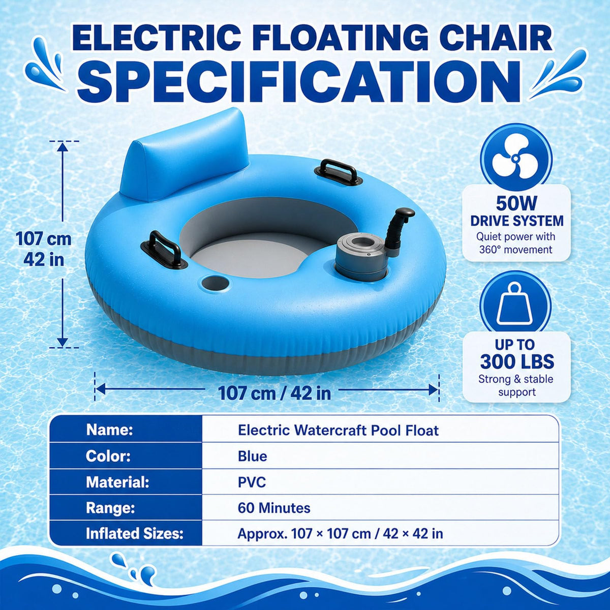 Motorized Inflatable Pool Float Lounger for Adults