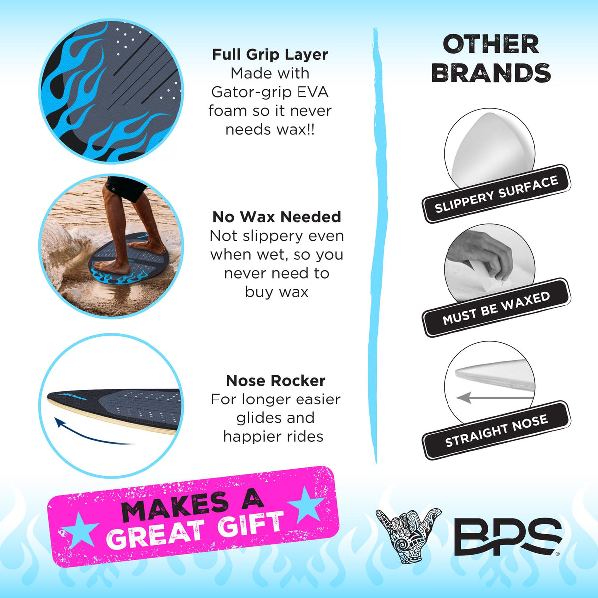 BPS Flame Wooden Skimboard for Kids and Adults