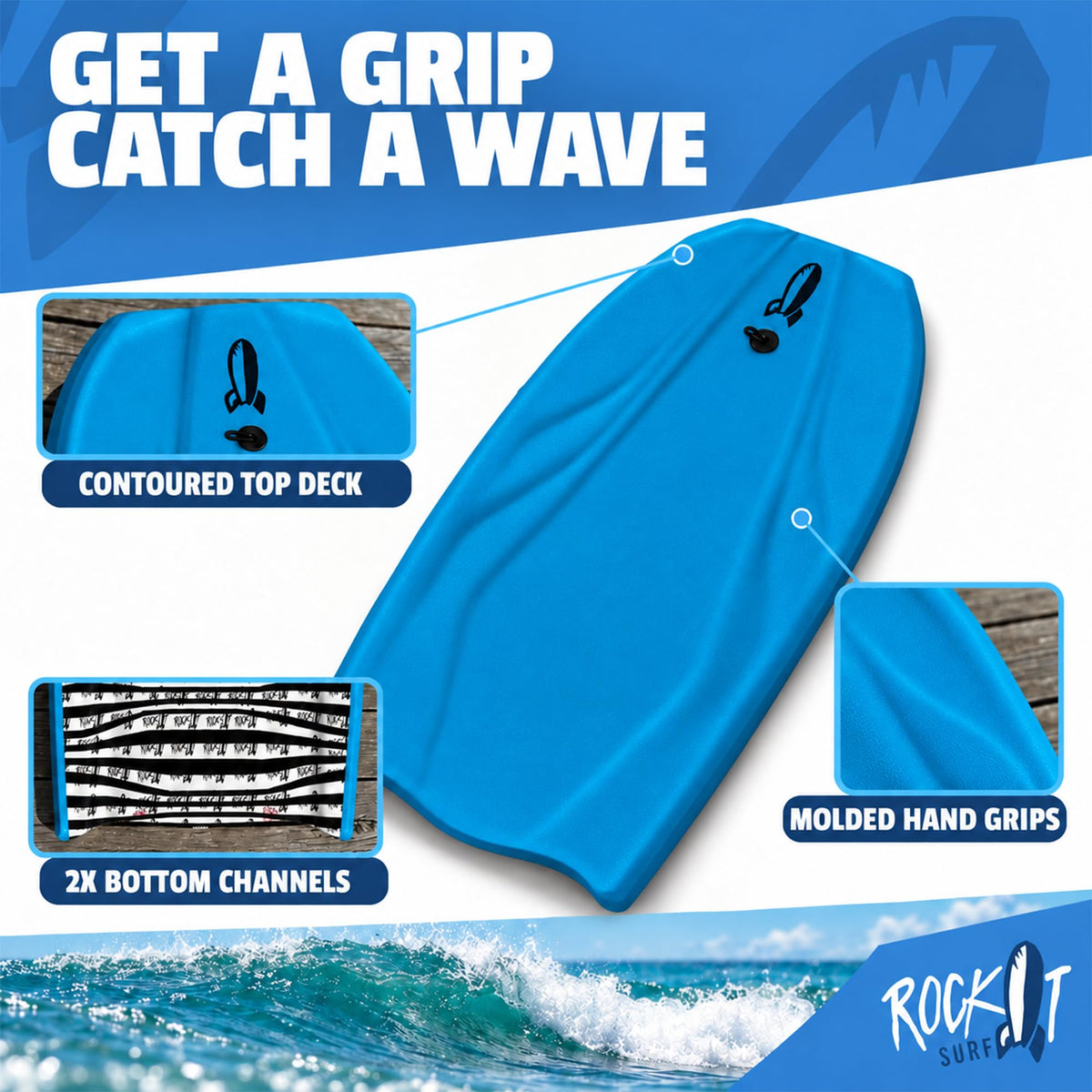 Rock-It SharkGuard 42.5" Bodyboard with Magnetic Shark Deterrent