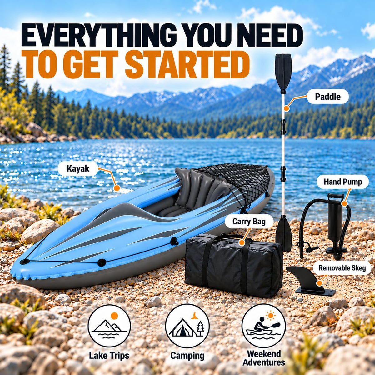 1-Person Inflatable Kayak with 86-Inch Paddle and Skeg