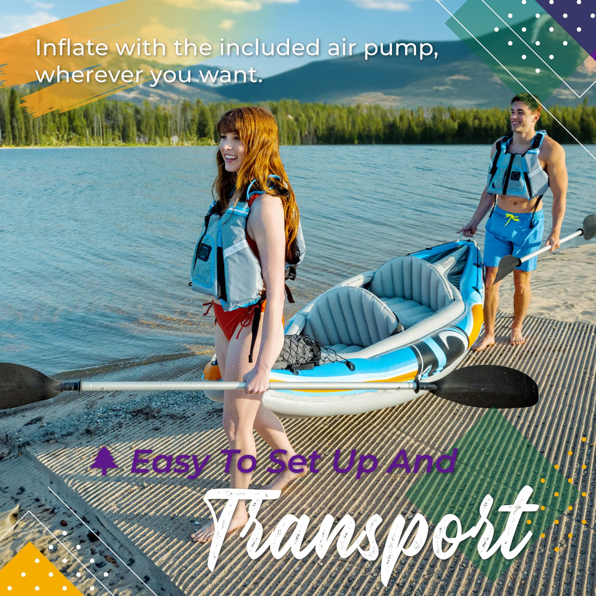 Sunlite Sports 2-Person Inflatable Kayak with Oars & Pump