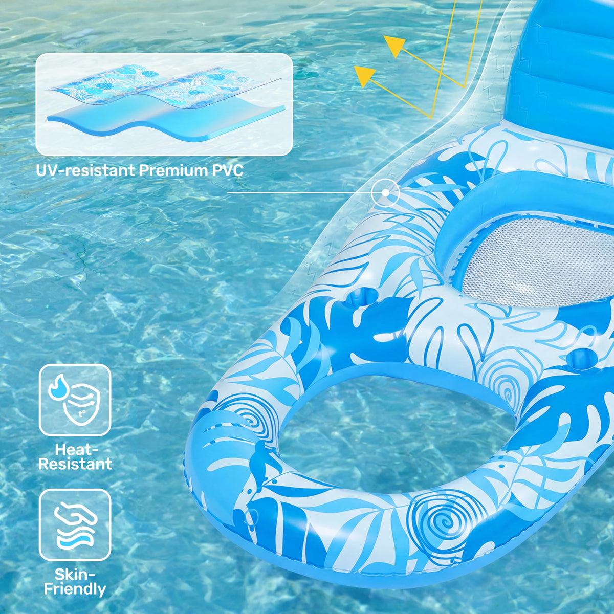 SLOOSH Inflatable Pool Recliner with Cup Holders & Footrest
