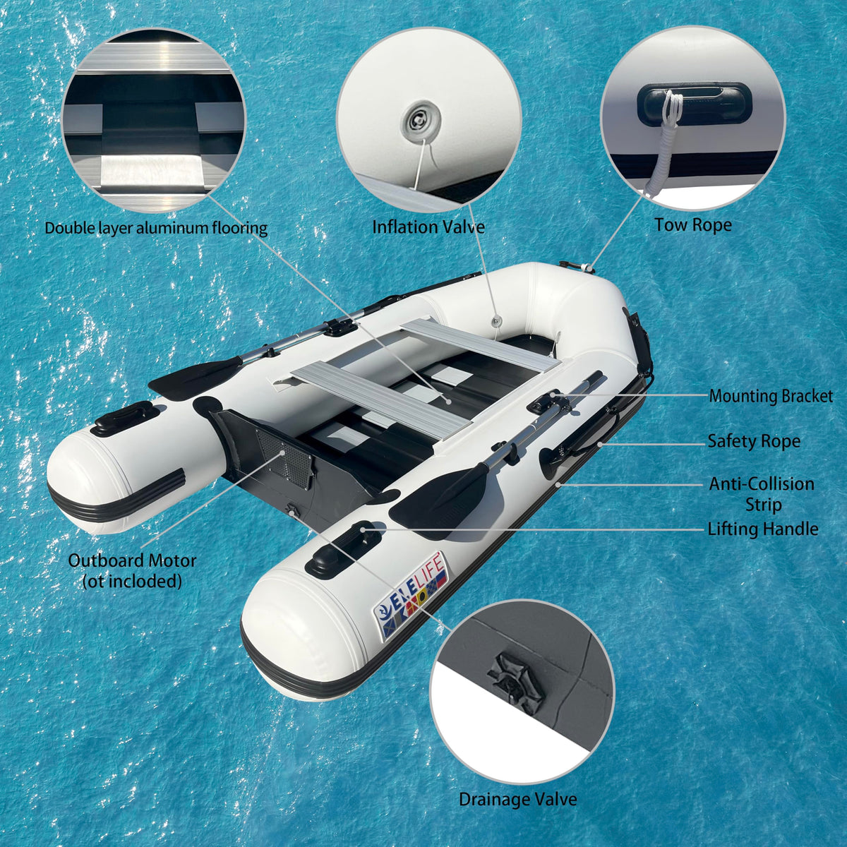 elelife 10FT Inflatable Boat with Aluminum Floor for 2–3 People